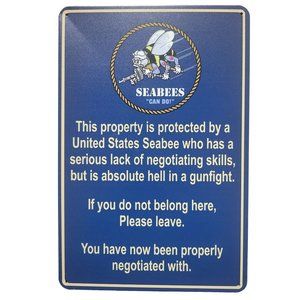 Property Protected by United States Seabee 12" x 8" Metal Sign